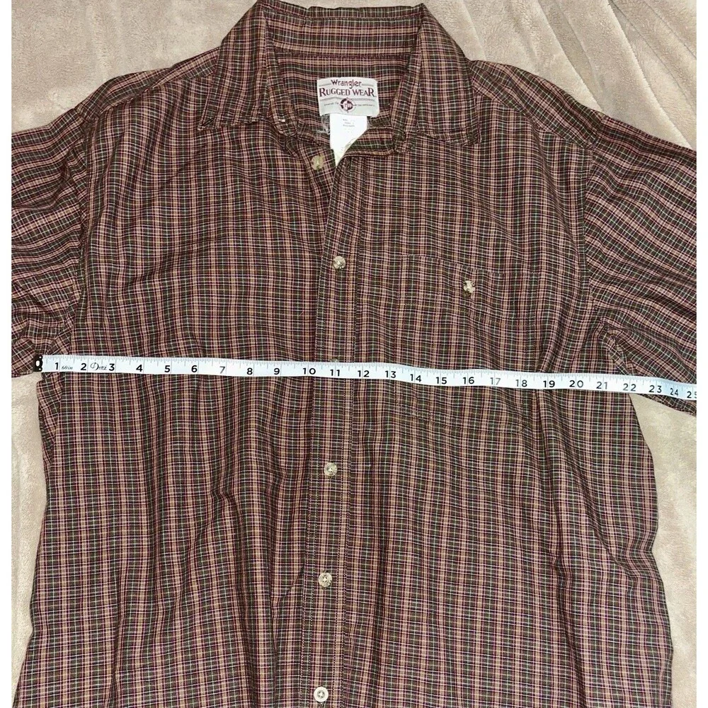 Vintage Wrangler Rugged Wear Mens X Large Tall Plaid Button Up Shirt Long Sleeve